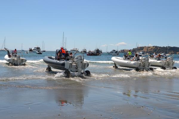 Hi tech racing at Onetangi Beach Races